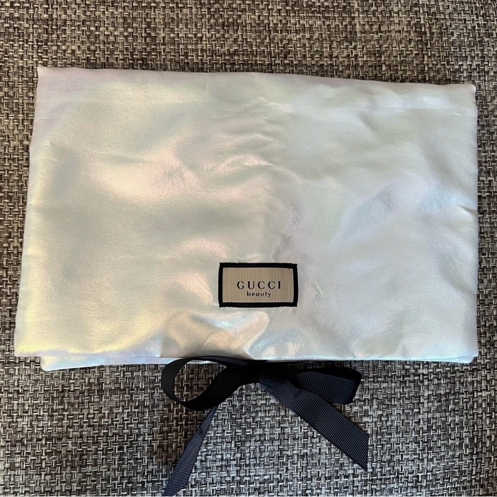 Gucci Iridescent White Cosmetic Pouch with Black Ribbon